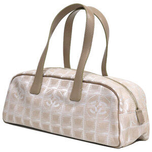 Chanel Beige jacquard Line Bag Boston Travel handbag Tan Leather